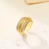 Wholesale Geometric Open Rings For Women, Waterproof Non Tarnish 304 Stainless Steel With Golden PVD Coating And Zircon Inlay