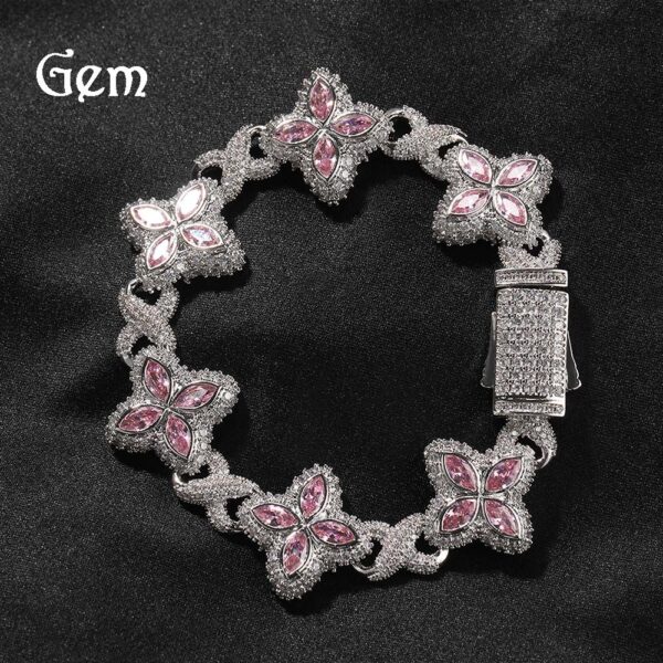 oly-842bcac7d121aff7f7bfbe3fb0ee76cd Wholesale Brass inlaid zircon hip-hop rap chain four-leaf clover bracelet zircon colored necklace
