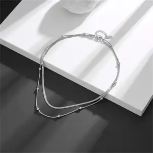 Silver Necklace Flat round Beads round Chain