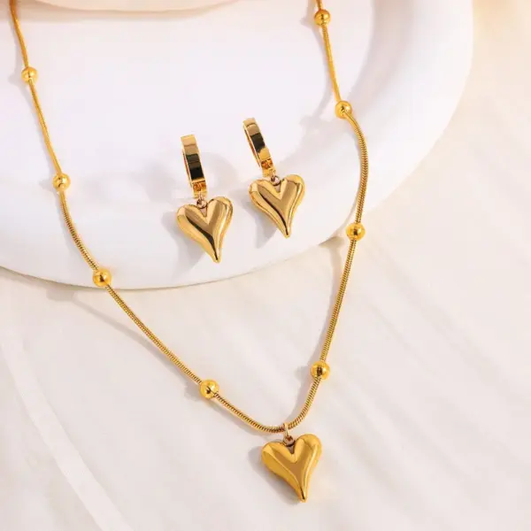 Wholesale Jewelry Retro Simple Style Heart Shape Titanium Steel Earrings Necklace