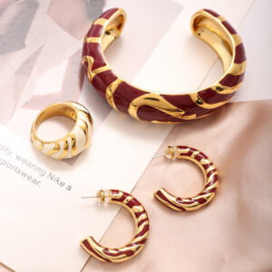 Wholesale Pattern Contrast Enamel Bracelet Niche Stitching Wide Edition Irregular Ring Retro European and American Fashion High-end Jewelry