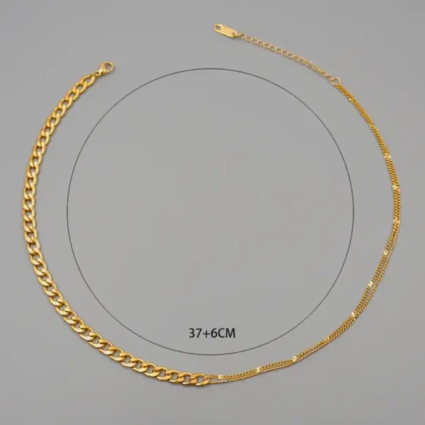 Wholesale Ferroalloy Solid Color Vacuum Plating Real Gold Plated Simple Style Waterproof Non Tarnish Patchwork Cuban Link Chain Gold Necklace