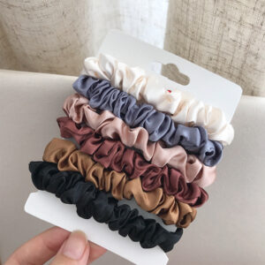 Wholesale 6 Pack Satin Small Intestinal Hair Ring Simple Basic European and American Hair Rope Japanese Style Head Rope Girl's Pony Tail Rubber Band Headwear