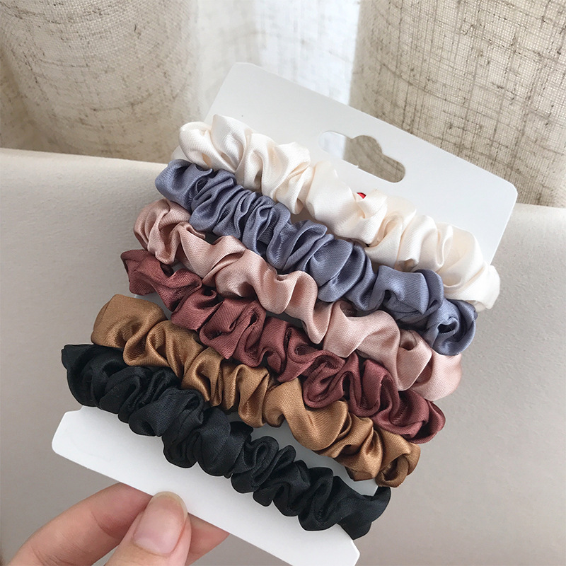 Wholesale 6 Pack Satin Small Intestinal Hair Ring Simple Basic European and American Hair Rope Japanese Style Head Rope Girl's Pony Tail Rubber Band H