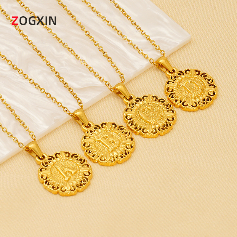 Wholesale Cross-border Amazon Round 26 Letter Necklace Women's European and American Versatile Fashion English Letter Pendant Clavicle Chain