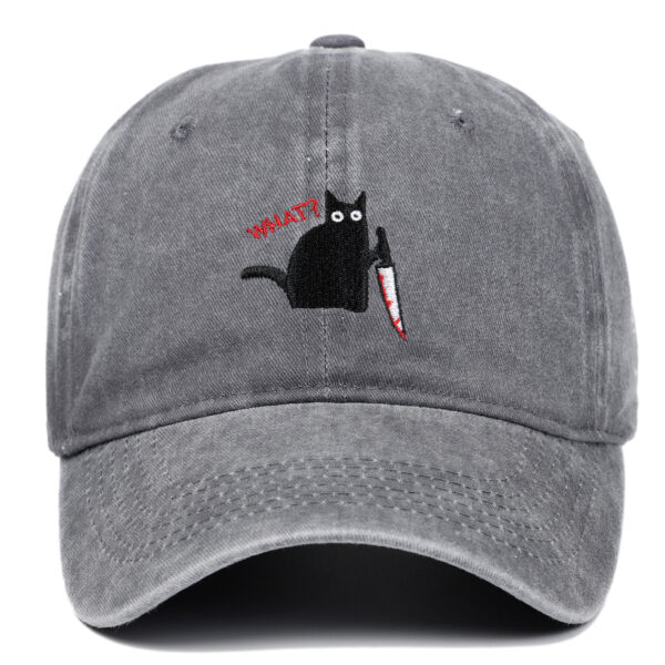 Wholesale Black Cat Knife Embroidered Baseball Cap Cotton Old Washed Baseball Cap Outdoor Hugh