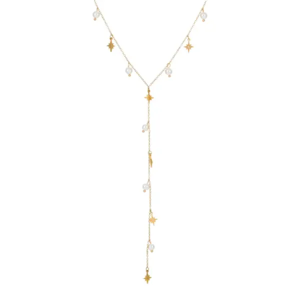 Wholesale PVD Coated Real Gold Plated Pearl 304 Stainless Steel IG Style Elegant Lady Waterproof Non Tarnish 304 Stainless Steel Lobster Trigger Clasp Closure Y-Necklace