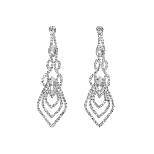 Wholesale Rhinestone Tassel Rhombus Geometric Stud Earrings Full Copper Material Full Diamond Earrings Street Style Silver Plated Drop Earrings