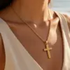Wholesale Waterproof Non Tarnish Cross Necklace For Adults, 304 Stainless Steel With 18K Real Gold Electroplated, Featuring Woven Chain