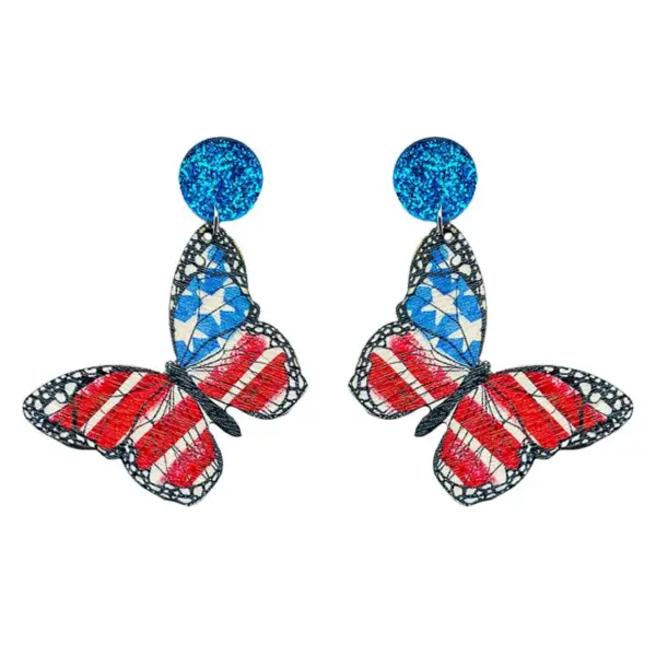 oly-84afc6c78612c08992fe15b779b1ceff Wholesale Earrings Wooden Printed American National Day July 4 Independence Day Ornament Donut Earrings