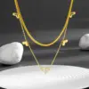 Wholesale Titanium Steel 18K Gold Plated Artistic Plating Heart Shape Acrylic Layered Necklaces