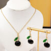 Wholesale 3 Pieces/Set Fashion Elegant Luxury Rhinestone Cherry Necklace Earrings suit Girlfriend Valentine's Day Jewelry