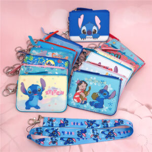 Wholesale Star Baby Stitch Stitch PU Card Case Coin Purse with Keylock Lanyard Bus Card Access Card ID Set