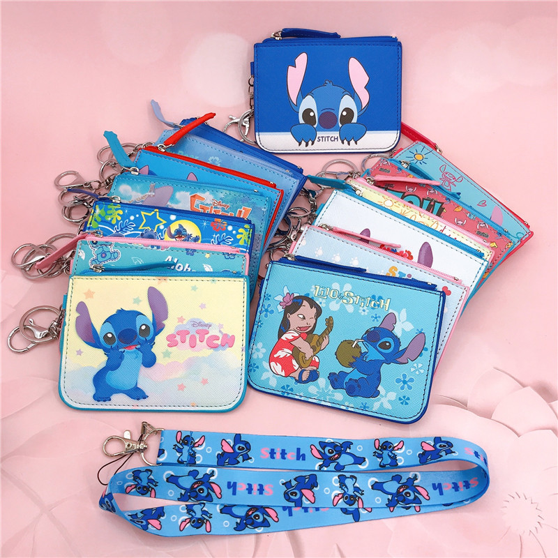 Wholesale Star Baby Stitch Stitch PU Card Case Coin Purse with Keylock Lanyard Bus Card Access Card ID Set