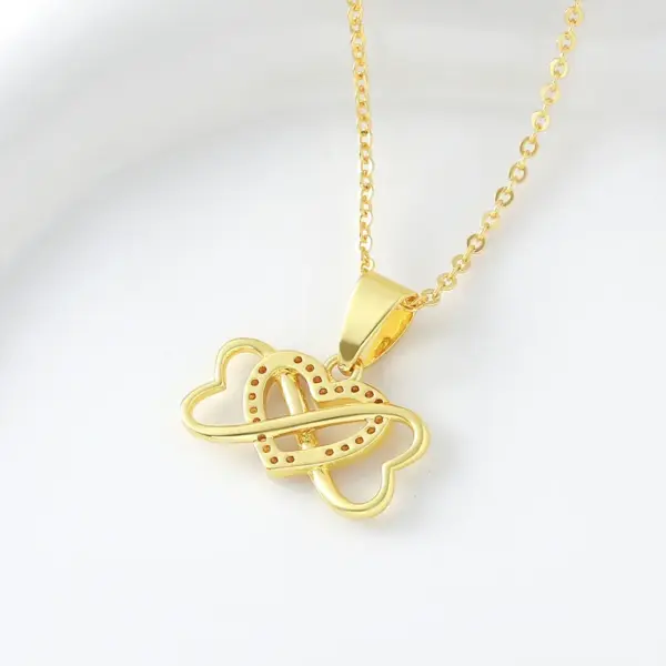 Wholesale Heart Shape Pendant Necklace For Women In Copper With 18K Gold Plated Claw Setting, Zircon, Cable Chain