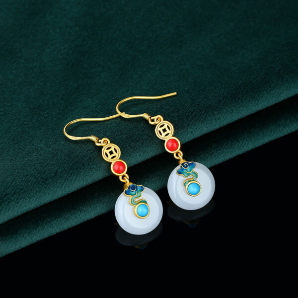 oly-84d713b6310045b1cd7f78e5193df4db Wholesale Niche Design Xiangyun Ping An Buckle Imitation Jade Elegant 925 Silver Needle Earrings