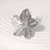 Wholesale 304 Stainless Steel Flower PVD Coated Stone-Free Real Gold Plated Elegant Vintage Style Waterproof Non Tarnish Open Rings