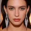 Wholesale Elegant Long Rhinestone Earrings With Tassels, Geometric Design For Women, Bridal Wedding Silver-Plated Water Drop Earrings