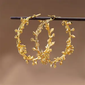 Wholesale Three-dimensional Flowers Earrings For Women In Copper With KC Golden Water Plating And 0.03µm Thickness