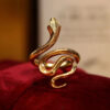 oly-84e3b0bf16fedbff4602f90e2dbd0e4b Wholesale Gold-Plated Textured Snake Ring, Mid-Century Style, Retro Winding Snake-Shaped Micro-Embedded Opening, Adjustable Ring, Fashionable and Personalized