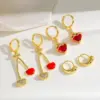 Wholesale 18K Gold Plated Copper Zircon Cherry Heart Oil Drop Art Earrings For Women