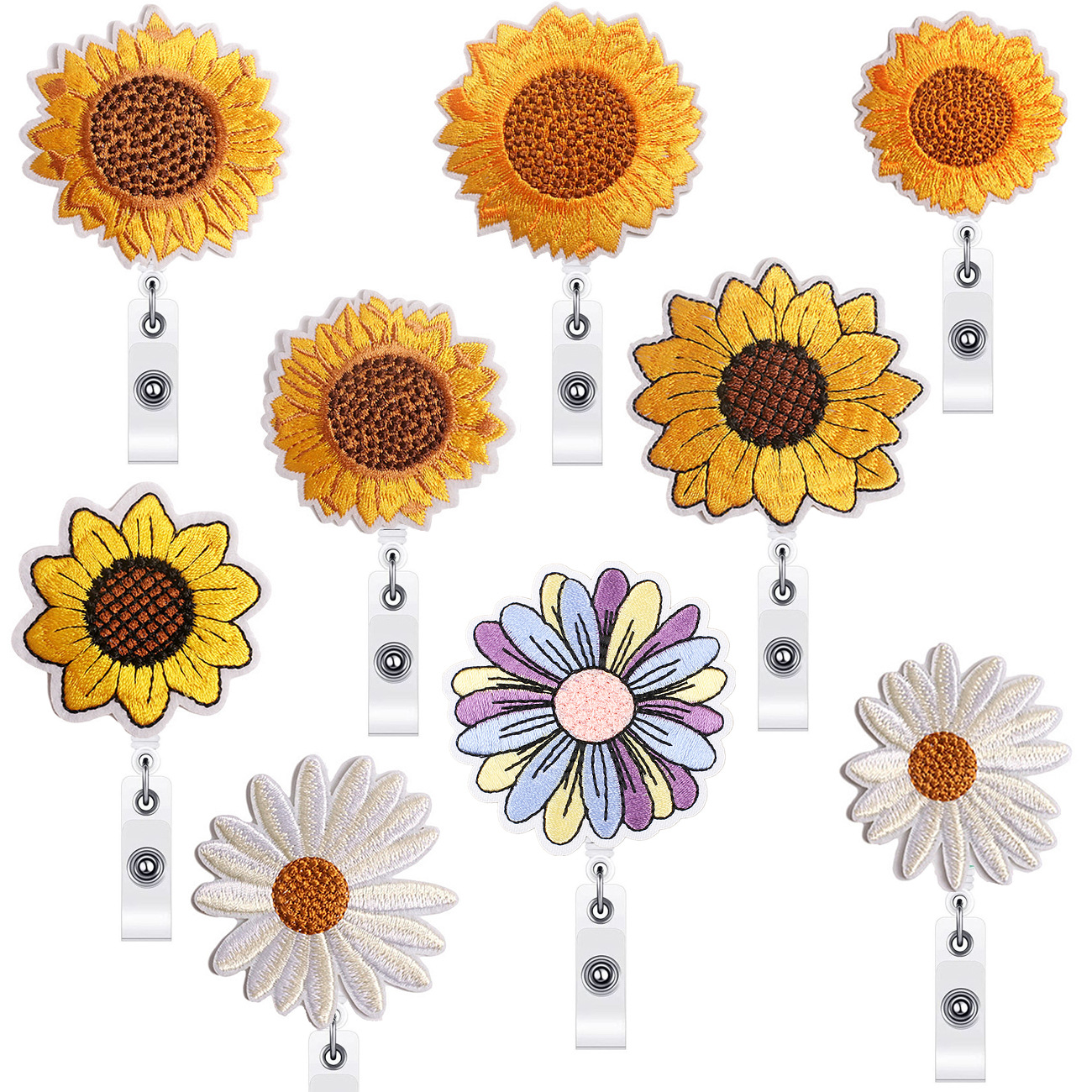 Wholesale Xiaotian Sunflower Easy Pull Buckle Embroidered Cloth Sticker Daisy Crocodile Clip Flower Patch Sticker Computer Embroidered Label Easy Pull