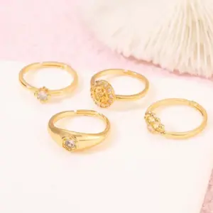 Wholesale Geometric Open Ring For Women In Copper With 14K Real Gold Plating And Zircon Inlay, Perfect For Spring