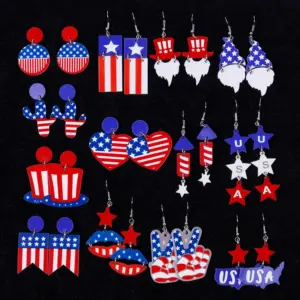 Wholesale Independence Day USA Beautiful Earrings Acrylic Heart Pattern Ethnic Style Star Craft Unisex Jewelry Accessories