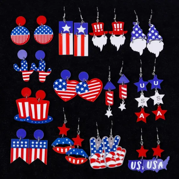Wholesale Independence Day USA Beautiful Earrings Acrylic Heart Pattern Ethnic Style Star Craft Unisex Jewelry Accessories