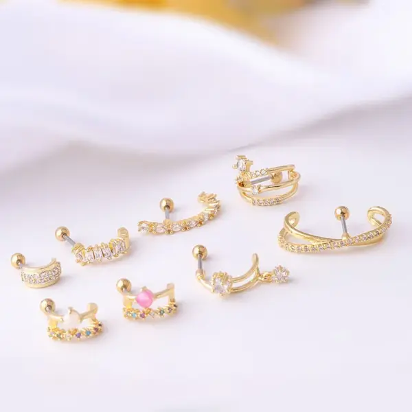 Wholesale 316L Stainless Steel Copper Zircon Ear Cartilage Rings & Studs Geometric Waterproof Non Tarnish Surgical Steel Women'S