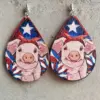 Wholesale Fun Design Wooden Animal Earrings Patriotic Farm Pig Dog Cow Wooden Studs Unique Style Jewelry Accessories