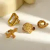 Wholesale Geometric Open Rings For Women In 304 Stainless Steel With Electroplated 18K Real Gold PVD Coating And Tiger Eye Inlay