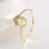 Wholesale French Style 18K Gold Plated Copper Rhinestone Heart-Shaped Handmade Ring For Women Valentine's Day