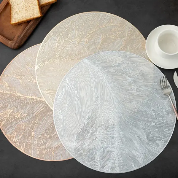 Wholesale Gold Foil Dining Mat PVC Waterproof Oil Resistant Table Pad Modern Simple Style Floral Pattern Heat Insulation Dinner Mat