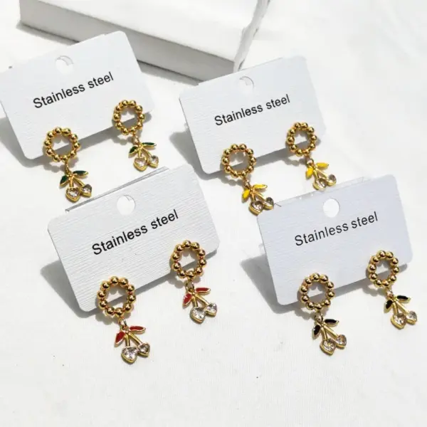 Wholesale Water Plated Imitation Gold Cherry 304 Stainless Steel Earrings For Women New Fashion Elegant Stud Earrings Circle For Shopping