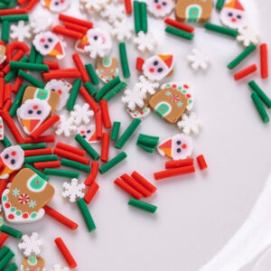 Cabin + santa claus + red and green particles + snowflakes / 10g a pack