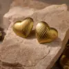 oly-8586023c18e2e57df958729586ee43d9 Wholesale Heart Shape Earrings In 316 Stainless Steel With 18K Real Gold Plating, Featuring 304 Stainless Steel Posts, Unisex Design