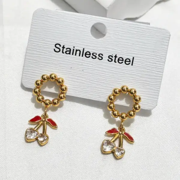 Wholesale Water Plated Imitation Gold Cherry 304 Stainless Steel Earrings For Women New Fashion Elegant Stud Earrings Circle For Shopping