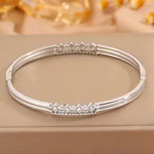 Steel Color Four Diamond Hollow Bracelet