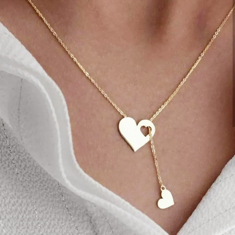 Wholesale European and American Ins Simple Love Pendant Necklace Women's Fashionable Personalized Creative Hollow Heart Collarbone Chain Y-Shaped Neck