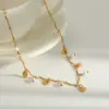 Wholesale Vacuum Electroplating (In Furnace) Plated 18K Real Gold Pearl 304 Stainless Steel Artificial Pearl Natural Stone Elegant Minimalist Style Lobster Clasp Necklace