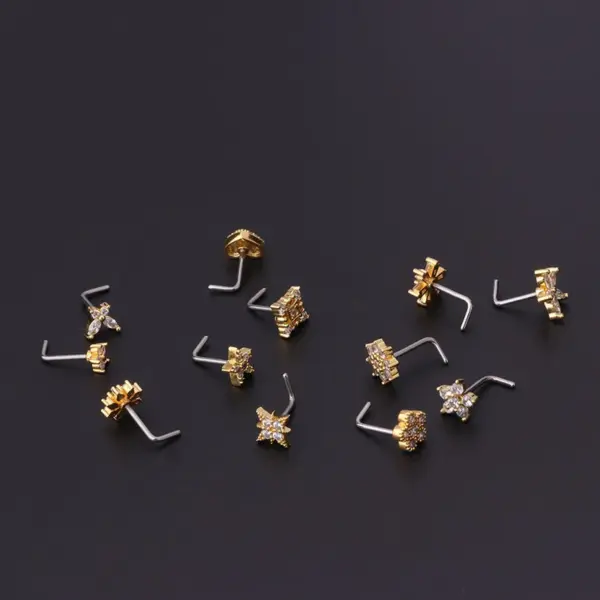 Wholesale 316L Stainless Steel Copper Ear Cartilage Rings & Studs Flower Waterproof Non Tarnish Surgical Steel Women'S