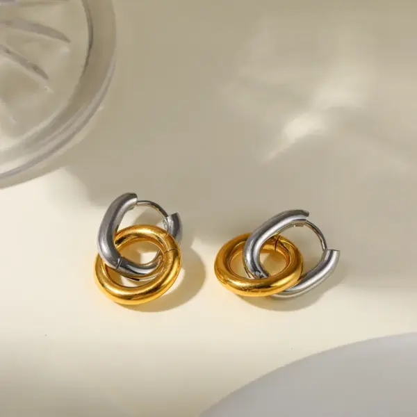 Wholesale E10 Minimalist Circle Earrings Double Layer Circle Splicing Ear Jewelry Stainless Steel 18k Gold Women's Accessories