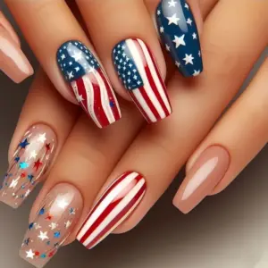 Wholesale Nail Stickers Medium Length European Style Square Star Stripes Independence Day Nail Art Plastic Roman British Retro