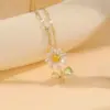 Wholesale 201 Stainless Steel Copper Flower Water Plating Vacuum Plating Zircon 18K Gold Plated 18K Gold Simple Style Coffee Bean Chain Transparent Gold Pendant Necklace