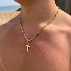 Wholesale Tmue Men's Twist Chain Hip-Hop Trendy Stainless Steel Cross Pendant Men's Necklace