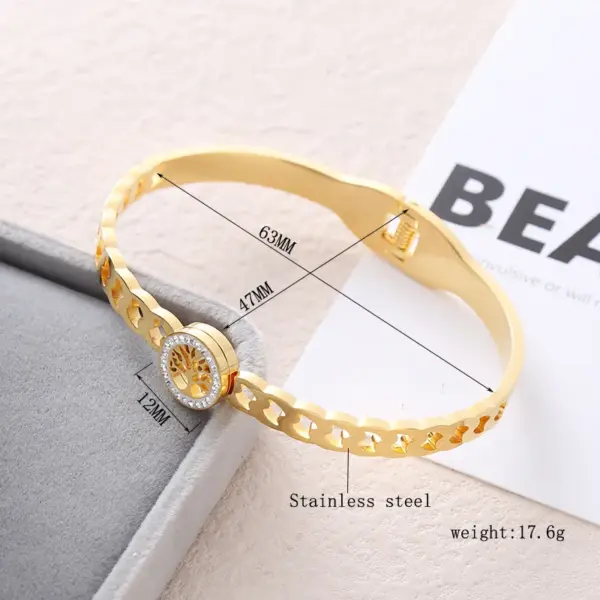 Wholesale Casual Lady Streetwear Tree Stainless Steel Plating Inlay Zircon Bangle