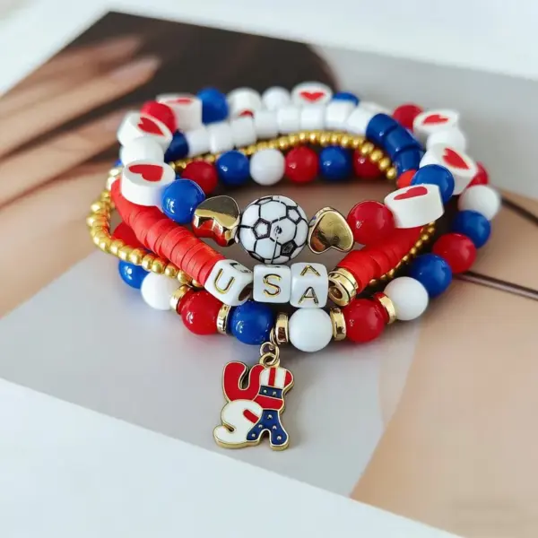 oly-85ed1854413de541891faae5a776052d Wholesale Heart Shape Bracelets For Women Made Of Soft Clay With Elastic String, Perfect For Independence Day
