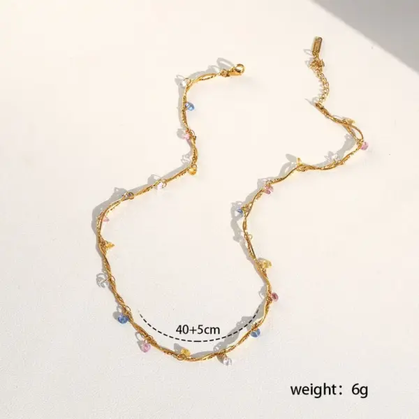 Wholesale French Line Wrapped Colorful Zircon Heart-Shaped Mixed Color 18K Gold Plated 304 Stainless Steel Vacuum Electroplated Necklace For Women Clavicle Chain Snake Chain