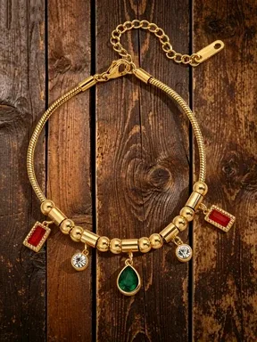 Wholesale Square Waterproof Couple Bracelets 304 Stainless Steel 18K Gold Plated Zircon Inlay Snake Chain